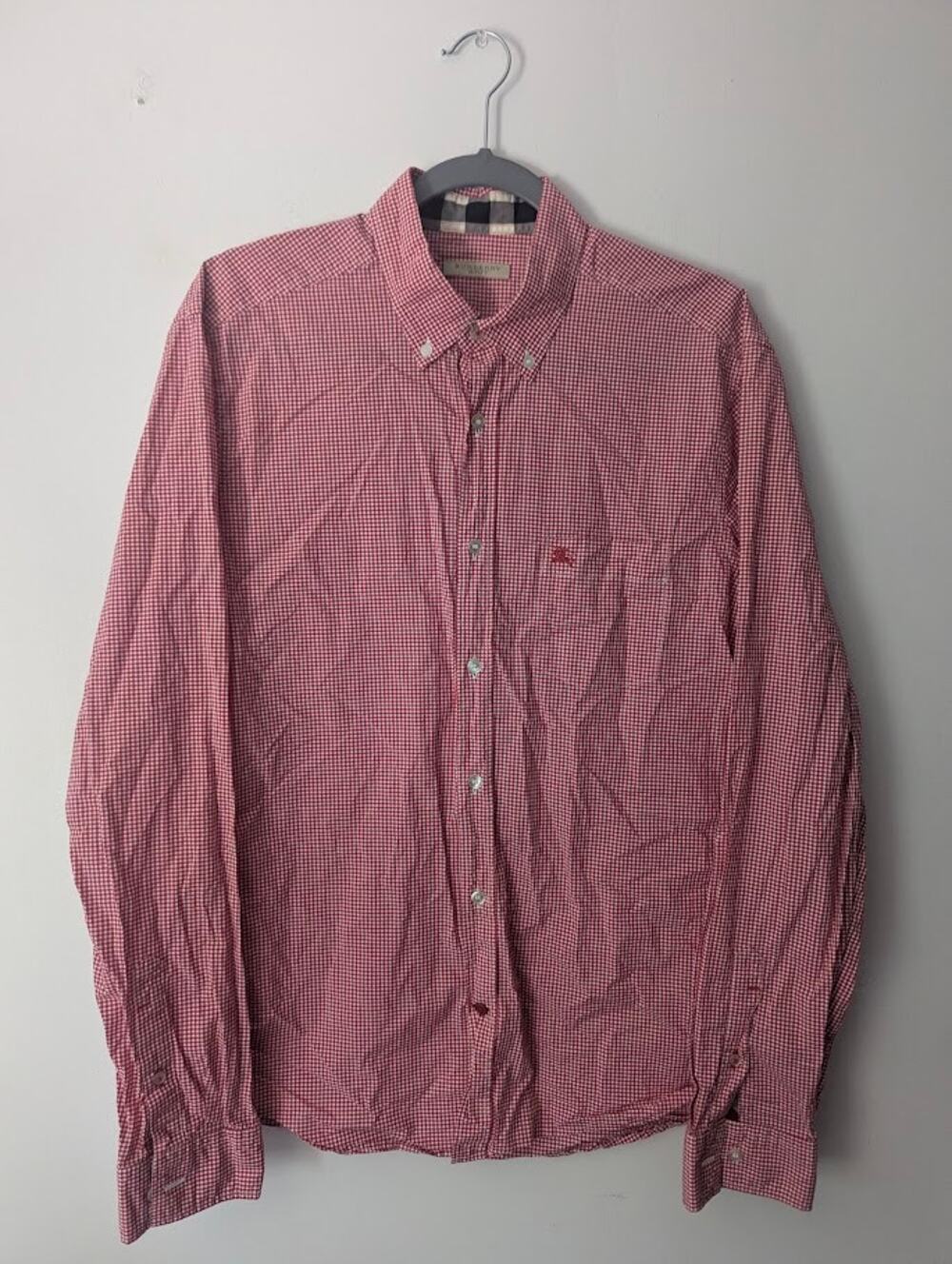 Burberry Brit Red White Check Button-Up Shirt Men's Large Long Sleeve Nova Check